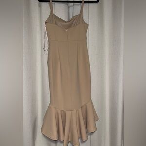 Chic Midi Spaghetti Strap Tan Dress
